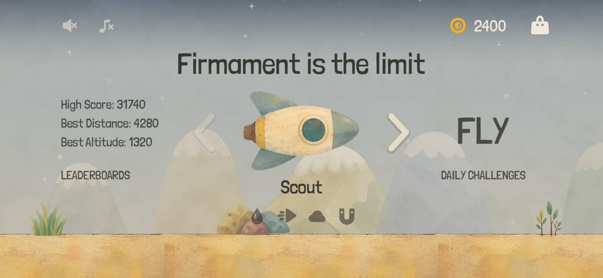 Firmament menu with the Scout ship selected